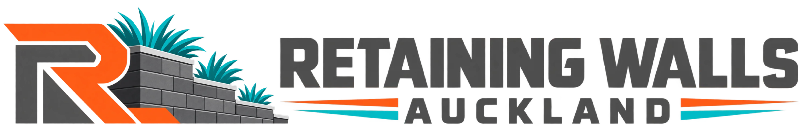 Official website logo for Retaining Walls Auckland featuring bold typography and structural landscaping graphics.